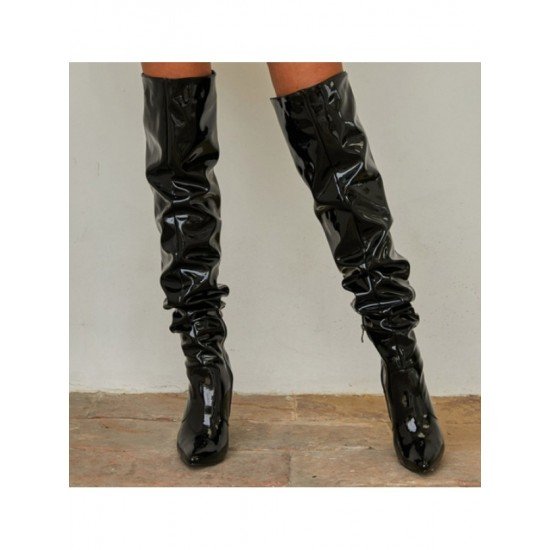  Patent Leather Pointed Stiletto High Boots