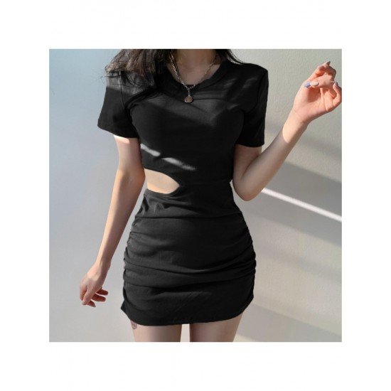 Casual Cut Out Ruched Short Sleeve Short Dress