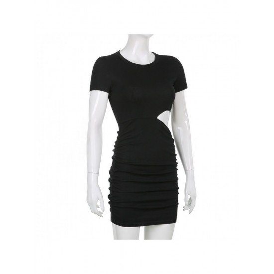 Casual Cut Out Ruched Short Sleeve Short Dress