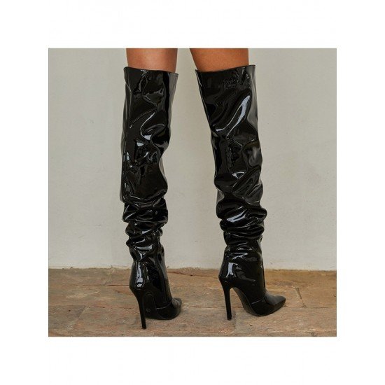  Patent Leather Pointed Stiletto High Boots