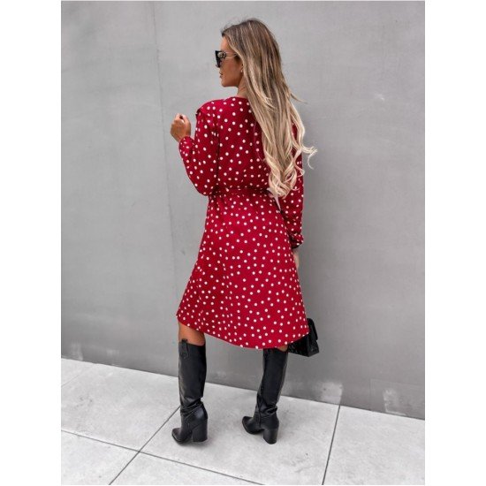  Casual V Neck Dots Split Hem Women's Dress