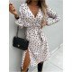  Casual V Neck Dots Split Hem Women's Dress