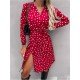  Casual V Neck Dots Split Hem Women's Dress