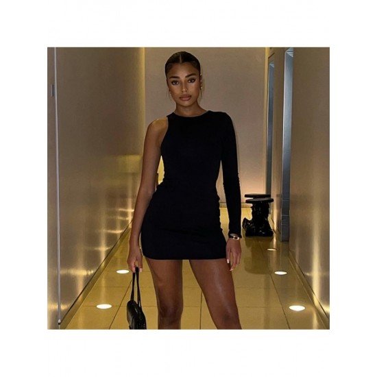 Black One Sleeve Bodycon Short Dresses