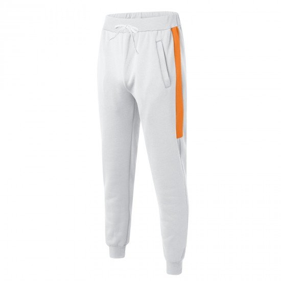 Sports Jogger White Patchwork Drawstring Pants