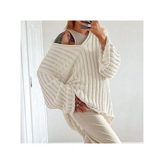  Lazy Loose V Neck Women's Long Sleeve Sweater