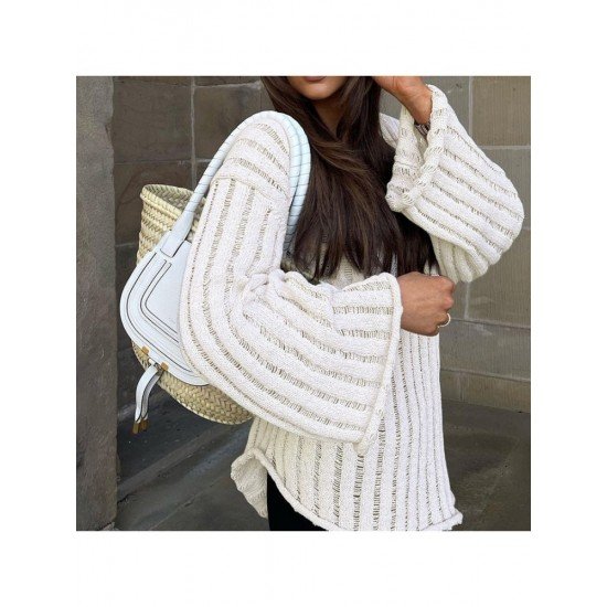  Lazy Loose V Neck Women's Long Sleeve Sweater