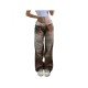 New Patchwork Printed Straight Leg Black Jeans