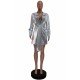  Fashion Pure Color Sequins Women's Long Sleeve Dress