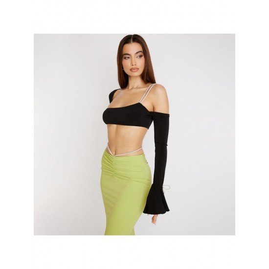 Backless Black Cropped Tops For Ladies