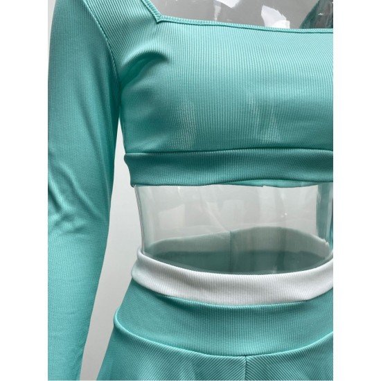  Fashion Sports Colorblock Patchwork Culottes Suit