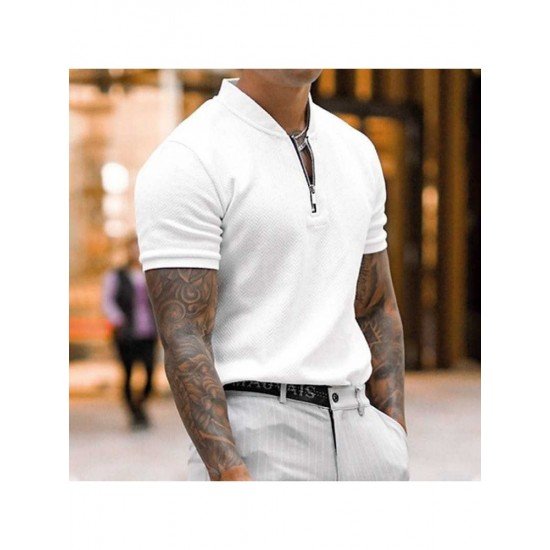  Summer Men Zipper Casual Polo T Shirt