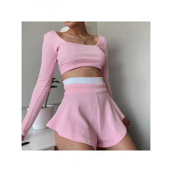  Fashion Sports Colorblock Patchwork Culottes Suit