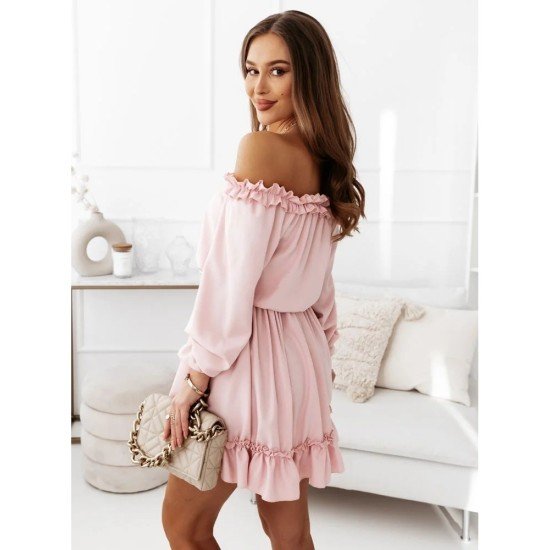 Leisure Solid Color Off Shoulder Long Sleeve Dress