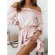 Leisure Solid Color Off Shoulder Long Sleeve Dress