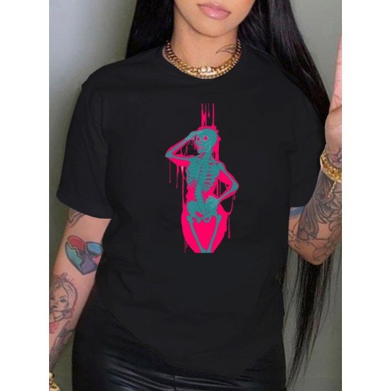 Women Skull Graphic Black Hip Hop T Shirts