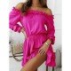 Leisure Solid Color Off Shoulder Long Sleeve Dress