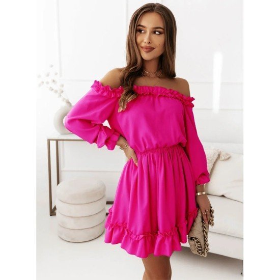 Leisure Solid Color Off Shoulder Long Sleeve Dress