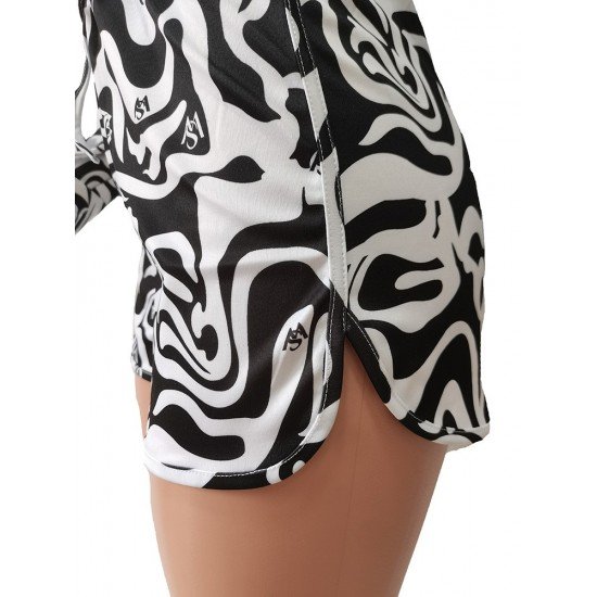  Summer Printed Long Sleeve Shorts Suit