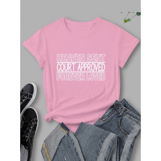 Casual Letter Printed Simple T Shirts For Women