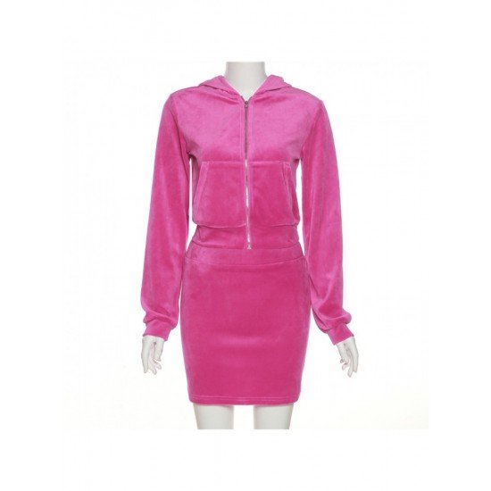 Cropped Hooded Outfit Coats And Skirt Sets For Women