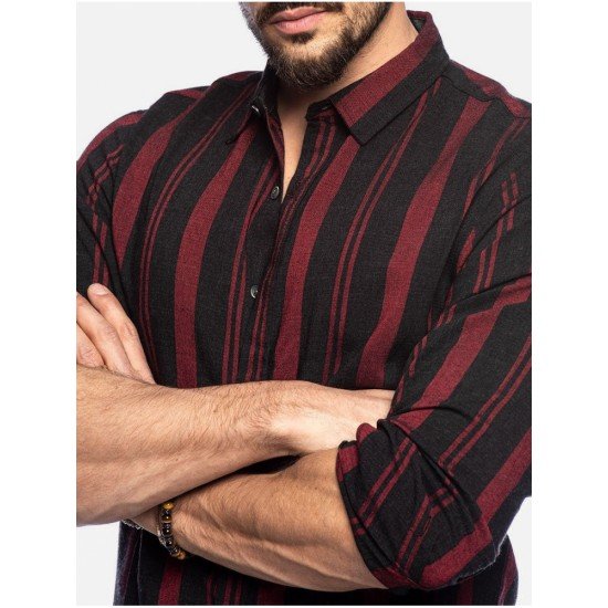  Men's Summer Colorblock Striped Long Sleeve Shirt