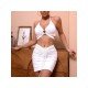 Summer Ladies White Matching Cropped Top And Skirt Sets