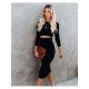  Fall Black Crew Neck Hollowed Out Midi Dress