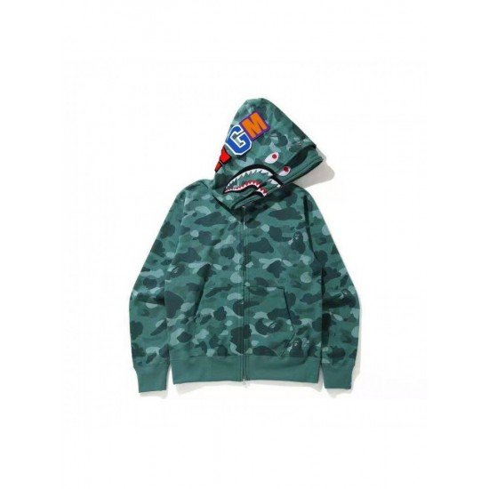  Hip-hop Camouflage Shark Zipper Hooded For Men