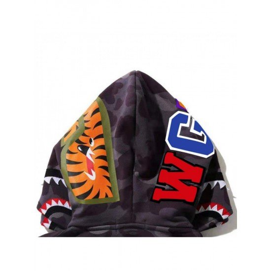  Hip-hop Camouflage Shark Zipper Hooded For Men