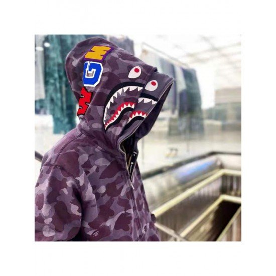  Hip-hop Camouflage Shark Zipper Hooded For Men