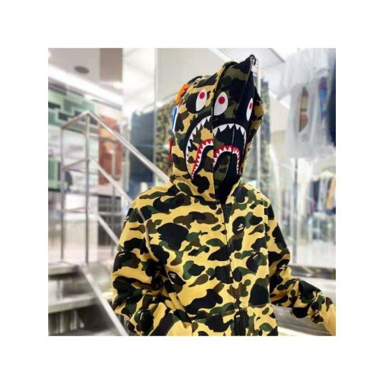  Hip-hop Camouflage Shark Zipper Hooded For Men