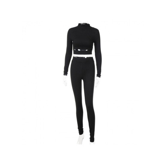 Mock Neck Matching Cropped Top And Trouser Sets