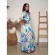  Fashion V-Neck Printing Women's Long Sleeve Dress