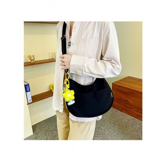  College Simple Pure Color Canvas Shoulder Bag