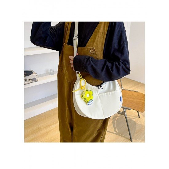  College Simple Pure Color Canvas Shoulder Bag