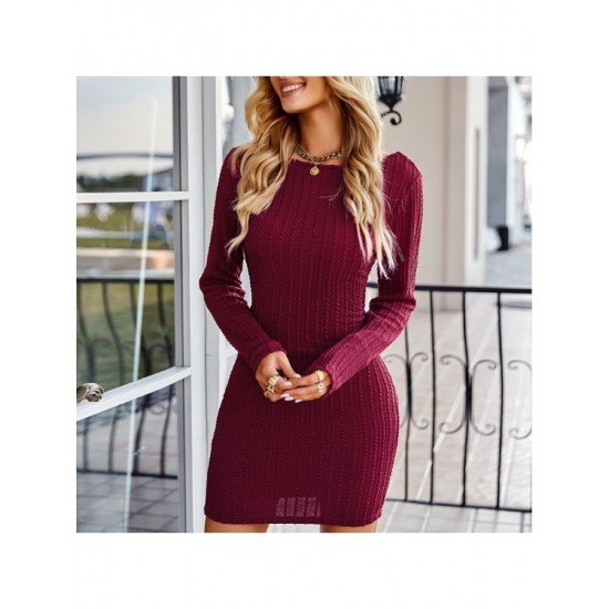 Backless Long Sleeve Solid Short Dresses For Women