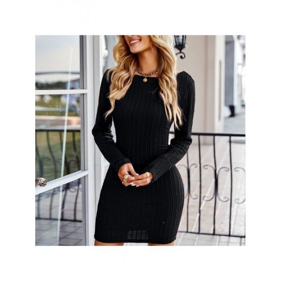 Backless Long Sleeve Solid Short Dresses For Women