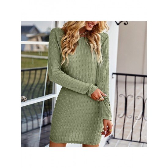 Backless Long Sleeve Solid Short Dresses For Women