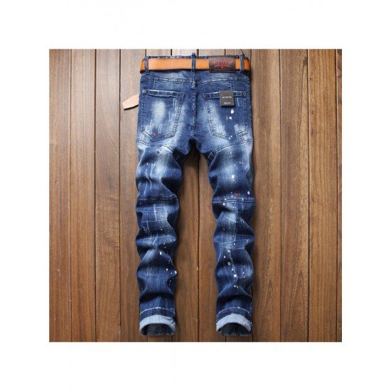 Blue Patchwork Ripped Jeans For Men