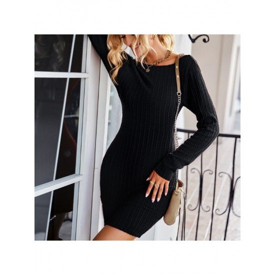 Backless Long Sleeve Solid Short Dresses For Women