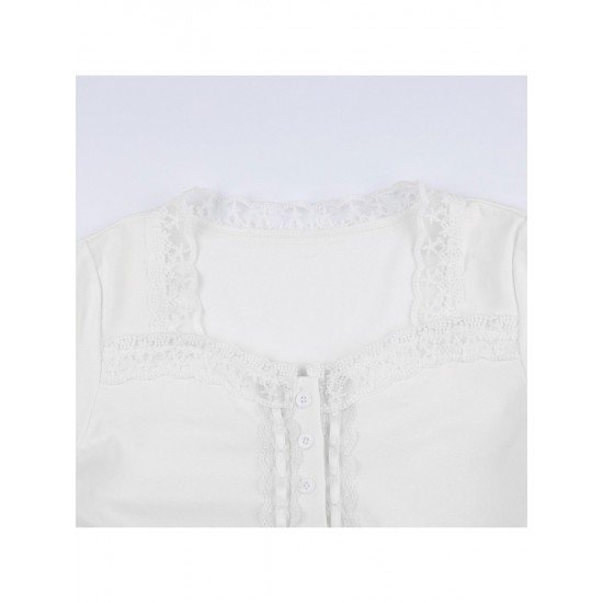 Ladies White Square Neck Long Sleeve Tops