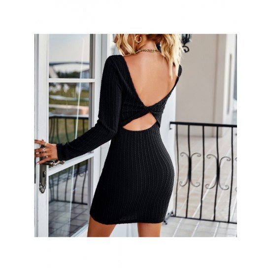 Backless Long Sleeve Solid Short Dresses For Women