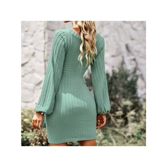 Casual Puff Sleeve Solid Fall Short Dress