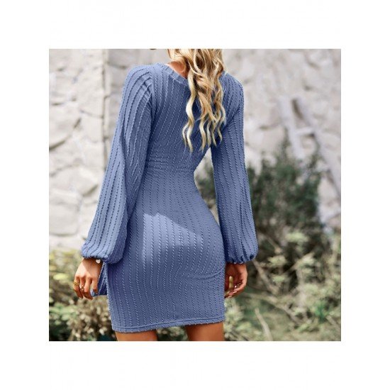 Casual Puff Sleeve Solid Fall Short Dress