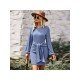 Casual Puff Sleeve Solid Fall Short Dress