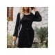 Casual Puff Sleeve Solid Fall Short Dress