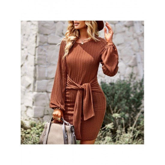 Casual Puff Sleeve Solid Fall Short Dress