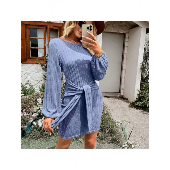 Casual Puff Sleeve Solid Fall Short Dress