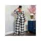 Houndstooth Color Blocking Plus Size 2 Piece Sets